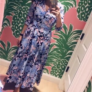 Lilly pulitzer Floral Blue and Pink Maxi Mira Dress